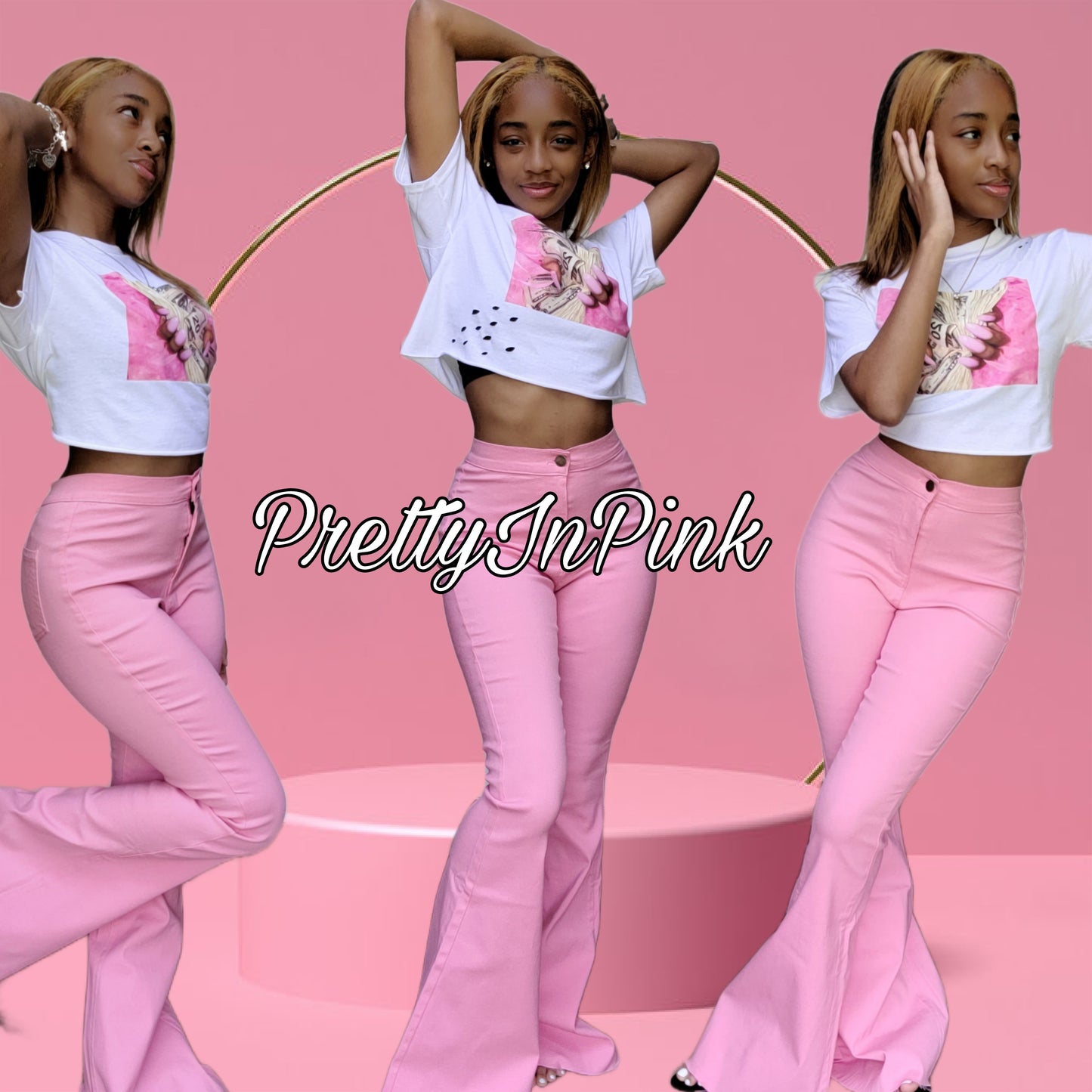 Pink Stretch Bell Bottom Pants